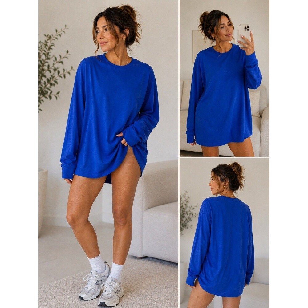 J.Crew Washed Royal Blue Long Sleeve Cotton Tee Medium